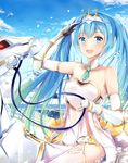 bad_id bad_pixiv_id day elbow_gloves gloves goodsmile_company goodsmile_racing hatsune_miku highres horseback_riding konka long_hair looking_at_viewer necktie open_mouth race_queen racing_miku racing_miku_(2015) riding salute sky thighhighs twintails very_long_hair vocaloid 