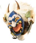  highres holding horns ittenn-h looking_at_viewer mask namahage_(youkai_watch) open_mouth sandals sharp_teeth socks solo sword tabi teeth tongue weapon white_background yellow_sclera youkai youkai_watch 