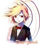  bangs bow bowtie character_name cherryblod formal male_focus mary_(14476764) oounabara_to_wadanohara open_mouth pink_hair red_eyes shadow sidelocks simple_background solo suit swept_bangs upper_body white_background 