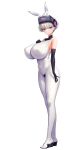  animal_ears antenna_hair blue_eyes bodysuit breasts cleavage closed_mouth covered_navel derauea elbow_gloves fake_animal_ears gloves hand_on_own_chest head-mounted_display high_heels highres huge_breasts impossible_bodysuit impossible_clothes looking_at_viewer minya_prenavas8102 motto!_haramase!_honoo_no_oppai_isekai_oppai_bunny_gakuen! official_art rabbit_ears short_hair spy white_bodysuit white_hair 