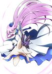  black_bow blue_eyes blue_flower blue_rose bow brooch cure_moonlight dress elbow_gloves flower gloves hair_flower hair_ornament heartcatch_precure! jewelry long_hair magical_girl md5_mismatch outstretched_hand precure purple_hair rose serious single_elbow_glove solo tsukikage_oyama tsukikage_yuri very_long_hair white_background 