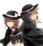  absurdres brown_hair cape glasses hat highres multiple_girls rukialice touhou usami_renko usami_sumireko 