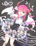  ;d \m/ blue_eyes claws detached_sleeves dress elizabeth_bathory_(fate) elizabeth_bathory_(fate)_(all) fate/extra fate/extra_ccc fate_(series) horns long_hair microphone moninora one_eye_closed open_mouth pink_hair pointy_ears rojiura_satsuki:_chapter_heroine_sanctuary smile solo tail two_side_up 