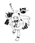  ahoge anklet barefoot darkmaya full_body horns jewelry kantai_collection long_hair mittens northern_ocean_hime red_eyes sharp_teeth shinkaisei-kan simple_background solo spot_color teeth translation_request turret white_background 