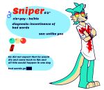 absurd_res alternate_species anthro anthry_(sparklecare) aviator_glasses blood blood_on_clothing bodily_fluids character_name cheek_tuft clenched_teeth clothing crossed_arms english_text eyewear facial_tuft frown gender_symbol glasses hair hi_res kangaroo looking_aside macropod male male_symbol mammal marsupial model_sheet p1nk3u short_hair simple_background sniper_(team_fortress_2) solo sparklecare standing stated_homosexuality stated_sexuality symbol team_fortress_2 teeth text tuft valve