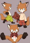  anthro balls big_penis bottomless bulge canine censored child clothed clothing cub fox male mammal manmosu_marimo penis plushie shirt shorts simple_background solo spread_legs spreading sweater t-shirt topless young 