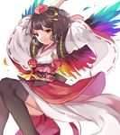  black_hair black_legwear hat hillly_(maiwetea) kourindou_tengu_costume md5_mismatch rainbow red_eyes shameimaru_aya short_hair solo thighhighs tokin_hat touhou wings 