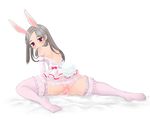  absurdres all_fours animal_ears artist_request ass bad_revision black_hair bunny_ears cameltoe downscaled_revision dress elbow_gloves elin_(tera) from_behind gloves highres long_hair looking_back md5_mismatch panties pink_panties purple_eyes solo spread_legs tail tera_online thighhighs underwear 