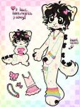 2025 4_fingers accessory ambiguous_gender anthro arm_markings back_spines beads biped black_hair black_markings black_spines blush blush_lines bottomwear bow_ribbon bracelet button_ears candy_hearts canid canine canis cheek_tuft clothing colorful_theme domestic_dog english_text eyebrows eyes_closed facial_markings facial_tuft featureless_chest feet fingers floppy_ears fur garter geometric_background hair hair_accessory hair_bow hair_ribbon hairclip head_markings heart_bracelet heart_hairclip heart_jewelry heart_necklace heart_symbol hi_res highlights_(coloring) jewelry leg_warmers legwear mammal markings medium_hair mole_(marking) moonshrk multicolored_bracelet multicolored_clothing multicolored_highlights multicolored_jewelry multicolored_leg_warmers multicolored_legwear multicolored_necklace necklace nude pastel_theme pawpads pink_bow pink_clothing pink_miniskirt pink_pawpads pink_shirt pink_tank_top pink_topwear rainbow_bracelet rainbow_clothing rainbow_highlights rainbow_jewelry rainbow_leg_warmers rainbow_legwear rainbow_necklace rainbow_symbol ribbons shirt simple_background smile spines tail tail_spines tank_top text tongue tongue_out topwear tuft white_body white_fur