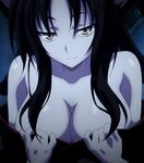  1girl black_hair breasts cleavage female high_school_dxd kuroka large_breasts long_hair smile solo stitched yellow_eyes 