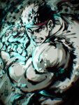  1boy absurdres black_hair commentary_request cowboy_shot dougi hadouken headband highres ink_wash_painting male_focus pe51illust powering_up red_headband ryu_(street_fighter) short_hair solo street_fighter 