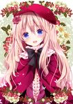  blonde_hair blue_eyes blush bow bug butterfly cape flower hair_flower hair_ornament hat head_tilt insect long_hair looking_at_viewer nanase_nao open_mouth original smile solo very_long_hair 