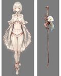  absurdres breasts capelet covered_nipples dress flower full_body highres jpeg_artifacts medium_breasts nipples red_eyes ricci see-through short_hair solo sword weapon white_hair 