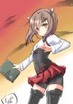  bike_shorts brown_eyes brown_hair chize headband headgear kantai_collection looking_at_viewer short_hair skirt solo taihou_(kantai_collection) thighhighs 