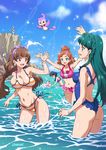  :d akagi_towa amanogawa_kirara aroma_(go!_princess_precure) artist_name ass back bikini bikini_skirt bird blue_eyes blue_hair breasts brown_hair casual_one-piece_swimsuit cliff competition_swimsuit covered_nipples earrings frilled_swimsuit frills glasses go!_princess_precure green_hair haruno_haruka jewelry joy_ride kaidou_minami large_breasts long_hair multiple_girls nanase_yui navel ocean one-piece_swimsuit open_mouth precure profile puff_(go!_princess_precure) purple_eyes short_hair side-tie_bikini smile sparkle splashing star star_earrings striped striped_bikini striped_swimsuit sunlight swimsuit twilight_(go!_princess_precure) wading water 