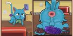 2:1 absurd_res all_fours ambiguous_fluids anal anal_penetration anthro anus backpack backpack_only backsack bag balls big_butt blush blush_stickers bodily_fluids butt chair crate dildo dildo_falling_out dildo_in_ass dildo_insertion dildo_vibrator domestic_cat dulone exceed fairy_tail felid feline felis furniture gaping gaping_anus genitals happy_(fairy_tail) hi_res inside long_tail male mammal markings object_in_ass on_table open_mouth pawpads penetration pointy_ears poster prick_ears raised_tail sex_toy sex_toy_in_ass sex_toy_insertion solo sweat sweaty_butt table tail vibrating vibrator white_markings