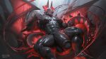 2024 3_horns abs anthro arctic_(takahirosi) arm_spikes artist_logo balls big_balls big_penis black_body calf_muscles chain chest_markings dragon facial_horn genitals goo_creature hi_res horn logo male markings membrane_(anatomy) membranous_wings multi_horn muscular muscular_anthro muscular_male muscular_thighs mythological_creature mythological_scalie mythology navel nipples nose_horn nude open_mouth pecs penis red_eyes red_horn scalie shoulder_spikes slime solo spikes spikes_(anatomy) tail_spines takahirosi text url vein veiny_penis watermark wings