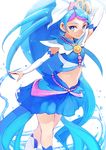  aosa_(momikin) blue_eyes blue_hair blue_skirt cure_mermaid earrings go!_princess_precure highres jewelry kaidou_minami long_hair magical_girl midriff multicolored_hair navel ponytail precure purple_hair skirt smile solo two-tone_hair very_long_hair 