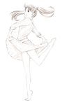  bare_legs belt long_hair monochrome original sketch skirt skirt_hold solo traditional_media twintails yoshitomi_akihito 
