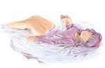  blouse breasts daitoshi floating floating_hair hairband highres idolmaster idolmaster_(classic) long_hair looking_at_viewer lying_on_water medium_breasts nagashi_soumen parted_lips partially_submerged shijou_takane silver_hair solo wavy_hair white_blouse 