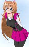  arms_behind_back blue_eyes brown_hair houjou_hibiki long_hair looking_at_viewer manji_(tenketsu) pantyhose pink_skirt precure skirt smile solo suite_precure two_side_up 