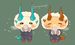  blush brothers chiyoko_(oman1229) closed_eyes drinking green_background komajirou komasan komasan_tankentai no_humans romaji siblings simple_background sitting steam winter youkai youkai_watch 