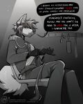 2024 adjusting_clothing anthro canid canine canis chair clothing dialogue duskihorns frown furniture gloves greyscale hair handwear hi_res imminent_bdsm lobu_herevard looking_at_viewer low-angle_view male mammal monochrome prince royalty short_hair sitting solo speech_bubble talking_to_viewer threatening_viewer unimpressed wolf