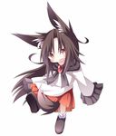  animal_ears blush brooch brown_hair daidai_ookami dress fang imaizumi_kagerou jewelry long_hair long_sleeves looking_at_viewer open_mouth red_eyes simple_background solo tail touhou white_background wolf_ears wolf_tail 