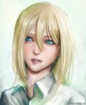  artist_name blonde_hair blue_eyes christa_renz parted_lips realistic shingeki_no_kyojin short_hair signature solo teeth tetsuok9999 