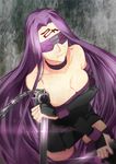  blindfold breasts chain cleavage dagger facial_mark fate/stay_night fate_(series) forehead_mark highres large_breasts long_hair nameless_dagger purple_eyes purple_hair rider solo very_long_hair weapon ycco_(estrella) 
