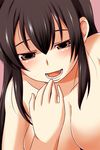  akagi_(kantai_collection) breasts brown_hair cleavage collarbone highres kantai_collection large_breasts nishi_koutarou nude open_mouth smile solo sweat upper_body 