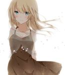  aqua_eyes backlighting blonde_hair brown_dress dress earrings hiro_(hirohiro31) jewelry long_hair original petals revision see-through shirt smile solo 