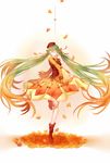  closed_eyes dancing dress frills green_hair hat hatsune_miku highres leaf long_hair mitsuki_hana ribbon solo twintails very_long_hair vest vocaloid 