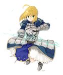  ahoge armor armored_dress artoria_pendragon_(all) blonde_hair dress excalibur fate/stay_night fate_(series) gauntlets green_eyes hair_ribbon invisible_air neo_(neosan) ribbon saber solo 