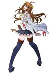  ;) ahoge boots brown_eyes brown_hair from_behind highres kantai_collection kongou_(kantai_collection) mitsuki_hana nontraditional_miko one_eye_closed pointing pointing_at_viewer ribbon-trimmed_sleeves ribbon_trim sketch skirt smile solo thigh_boots thighhighs thighs 