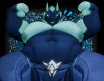 anaroth big_nipples black_body bottomwear canid canid_demon canine cerberus_(fortnite) clothing demon epic_games fortnite green_chest hellhound hi_res looking_at_viewer male mammal multicolored_body muscular mythological_canine mythological_creature mythology nipples overweight pants solo