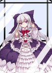  against_glass bow doll_joints dress frown hair_bow heart heart-shaped_pupils large_bow living_doll_(monster_girl_encyclopedia) lolita_fashion long_hair monster_girl monster_girl_encyclopedia purple_eyes shintani_masaki silver_hair skirt solo symbol-shaped_pupils 