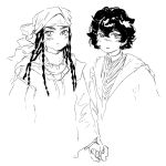  2girls agott_(tongari_boushi_no_atelier) black_hair cape hand_on_another&#039;s_hand highres holding_hands long_braid long_hair looking_at_viewer multiple_girls otoyomegatari pariya short_hair tongari_boushi_no_atelier user_zecg5533 uzbek_clothes very_long_hair 