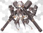  blush dual_wielding english gatling_gun gun hair_ornament highres holding isegawa_yasutaka looking_at_viewer million_chain missile_pod open_mouth red_eyes rotary_cannon short_hair silver_hair thighhighs weapon white_hair 