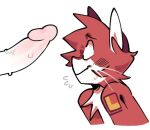 2025 ambiguous_gender anthro bodily_fluids canid canine chest_tuft duo felid feline fur genitals glans gootraxian hair hazzy_(kaiju_paradise) hellinaspider humanoid_genitalia humanoid_penis hybrid kaiju_paradise looking_at_genitalia looking_at_penis male male/ambiguous mammal penis red_body red_fur red_hair shaded simple_background swallowing sweat sweat_emanata tuft unavailable_at_source vein veiny_penis whiskers white_background white_body white_fur