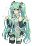  cropped_legs detached_sleeves green_eyes green_hair hair_tousle hajime_kaname hatsune_miku headset highres long_hair necktie skirt solo thighhighs twintails very_long_hair vocaloid white_background 