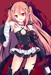  arukanu bare_shoulders black_dress boots detached_sleeves dress fang krul_tepes long_hair owari_no_seraph pink_hair pointy_ears red_eyes smile solo takase_kanan vampire 