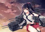  black_hair breasts ichinomiya_(blantte) kantai_collection large_breasts long_hair miniskirt ponytail red_skirt school_uniform serafuku skirt yahagi_(kantai_collection) 