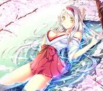  blush breasts cherry_blossoms cleavage harapeko1129 kantai_collection large_breasts long_hair looking_at_viewer partially_submerged shoukaku_(kantai_collection) solo very_long_hair water white_hair yellow_eyes 
