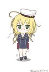  alternate_costume blonde_hair chibi cosplay dress flying_sweatdrops green_eyes hat highres i-8_(kantai_collection) kantai_collection kneehighs looking_at_viewer mae_(maesanpicture) sailor_dress sailor_hat smile solo twintails twitter_username z1_leberecht_maass_(kantai_collection) z1_leberecht_maass_(kantai_collection)_(cosplay) 