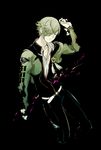  black_background green_hair hair_over_one_eye ieiieiiei male_focus solo touken_ranbu uguisumaru 