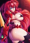  1girl ass bikini black_wings blue_eyes boosted_gear breasts commentary cowboy_shot demon_girl demon_wings english_commentary gauntlets hair_intakes high_school_dxd highres large_breasts long_hair red_bikini red_hair rias_gremory sevie signature solo swimsuit wings 