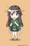  :d black_hair chibi cosplay flying_sweatdrops gloves hakama_skirt haruna_(kantai_collection) headgear highres japanese_clothes kantai_collection long_hair looking_at_viewer mae_(maesanpicture) open_mouth partly_fingerless_gloves single_glove smile solo souryuu_(kantai_collection) souryuu_(kantai_collection)_(cosplay) twitter_username yugake 