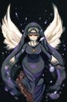  blonde_hair cross cross_necklace double_(skullgirls) expressionless feathered_wings habit intestines jewelry long_sleeves necklace nun red_eyes short_hair skullgirls solo toi_(toiot) white_wings wings 