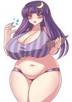  big_belly blush book breasts cleavage colorized covered_nipples cowboy_shot crescent crescent_hair_ornament crop_top curvy fat hair_ornament huge_breasts jadf long_hair md5_mismatch navel open_book panties patchouli_knowledge plump purple_eyes purple_hair solo striped striped_panties touhou underboob underwear vertical_stripes wide_hips 